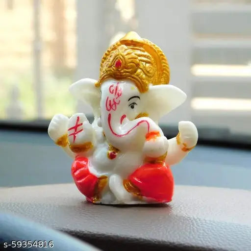 Craftam polyresin Ganesh idol for car dashboard, Hindu figurine decor, lightweight and durable religious showpiece from India