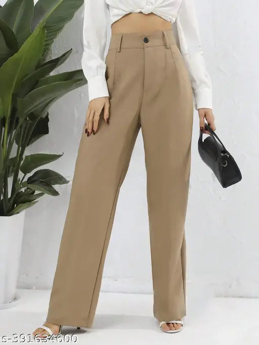 Tan khaki trousers with a cropped fit