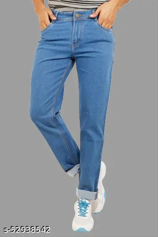 Blue men's regular fit mid-rise stretchable denim jeans - solid, comfortable, and stylish for urban wear