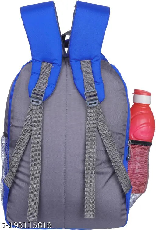 Royal Blue waterproof canvas school backpack with lunch bag combo, durable and trendy for college-goers, features adjustable straps, front zippered compartment, and side mesh bottle holder