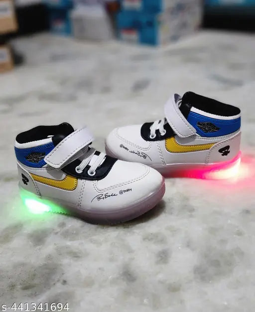 White and blue boys' sneakers with LED light up design