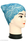 A pair of turquoise blue net hijab caps, lycra material