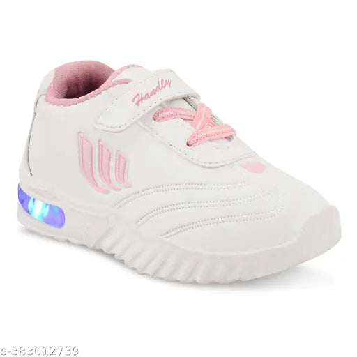 Pink kids' casual LED shoes with Velcro straps, lightweight and suitable for outdoor sports