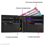 Black faux leather men's wallet, 2 compartments, 6 card slots, Lorenz WL-64 design