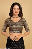 Black Embroidered Chiffon Saree with Brocade Blouse - Indian Party Wear