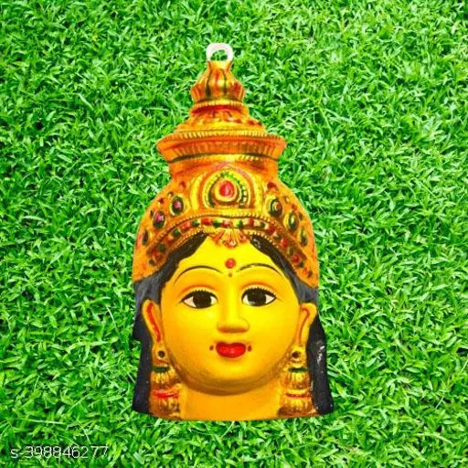 Metal God idol, Indian-made Gowri Face Ammavari Face Mata Face, 6 inches size (16cm x 3cm x 9cm)