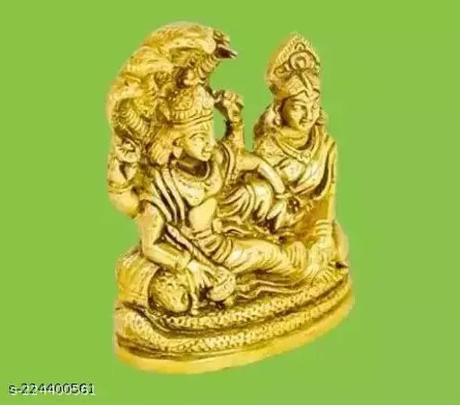 Yellow metal Ananthapadmanabha idol with Laxmi, handcrafted polyresin, exquisite home decor piece, Indian origin