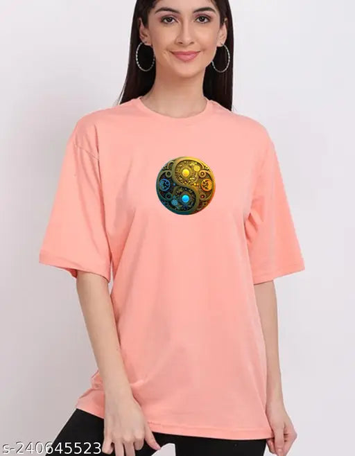 Rare Bear Women's Graphic Print Round Neck Cotton Blend Pink T-shirt