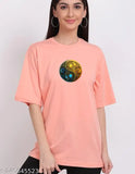 Rare Bear Women's Graphic Print Round Neck Cotton Blend Pink T-shirt
