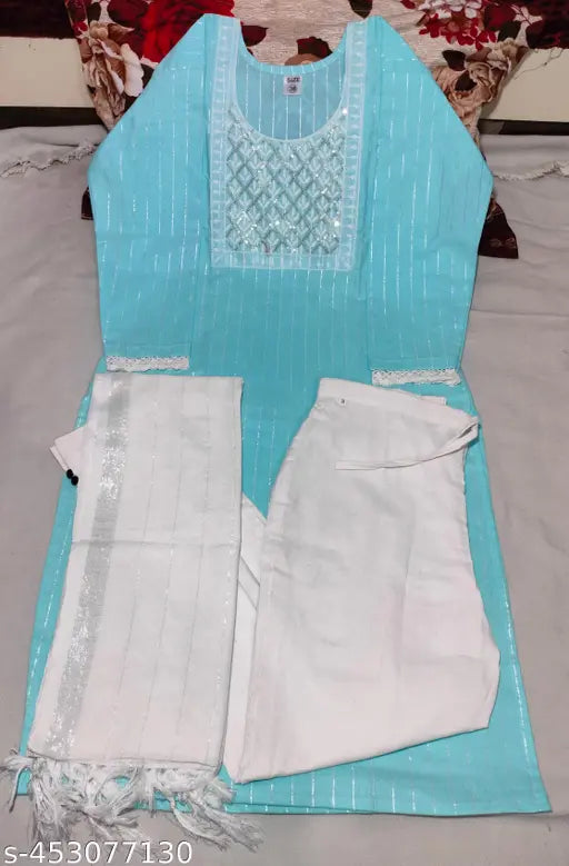 Embroidered new kurta combo, blue fabric with embroidery, set of two