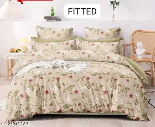 Glace Cotton premium cool summer floral fitted king-size bedsheets, fits up to 10" mattresses, includes 2 pillow covers