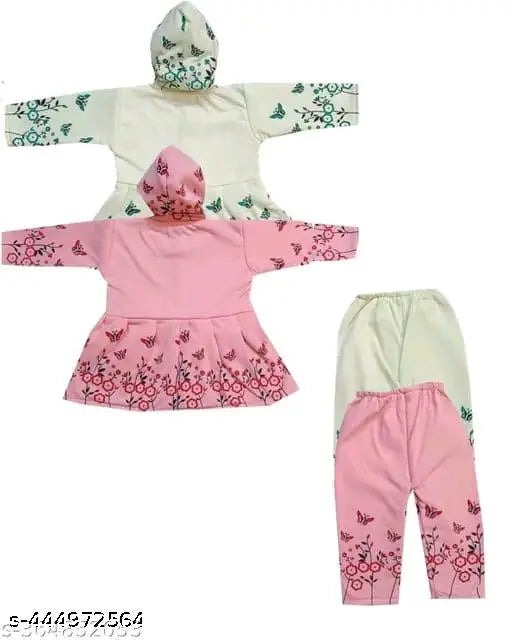 Casual wool long sleeve designer winter dress for baby, printed pattern in net fabric, Indian origin