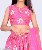 Tinkle stylish kids girls Lehanga Cholis: Sleeveless printed cotton linen set with floral stitching, 10-11 years size, traditional Indian wear for formal occasions