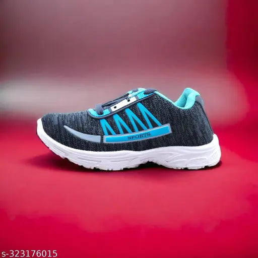 Blue running shoes with white soles, black laces, and a sporty design