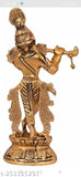 Metal Krishna Idol with flute, decorative showpiece for gifting or temple, 8cm x 22cm x 22cm, Indian origin
