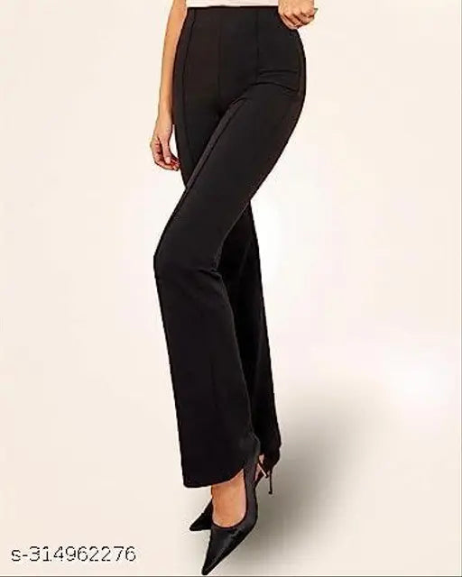 Classy women's bootcut trousers, stretchable yoga pants in solid color, polyester & spandex, India