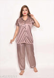 Fashionable satin nightsuit combo set for women: includes shirt, short pants, pyjama pants, eye mask - luxury sleepwear from India