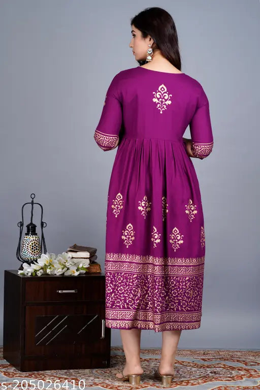 Rayon Buta Gown, three-quarter sleeves, zari woven, single sizes S-XXL, Indian ethnic fashion