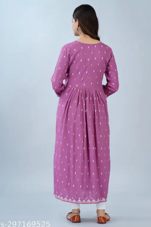 Rajbharat rayon printed naira cut kurti Avi - three-quarter sleeve, Indian traditional fashion for women