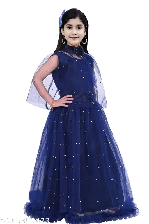 Girls navy blue net frock dress, sleeveless printed net, single size 3-4 years
