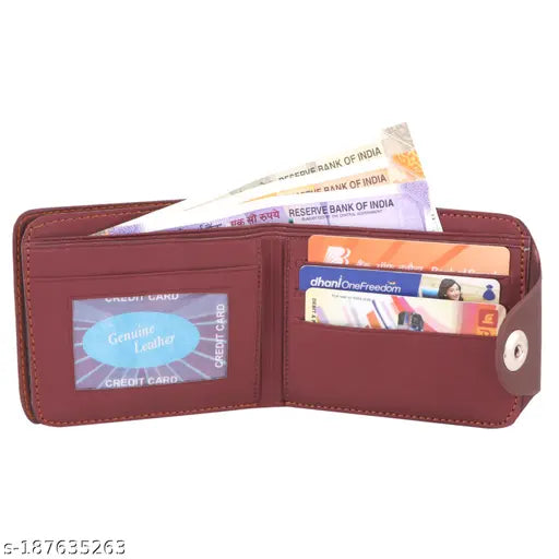 Brown Gittak Faux Leather Men's Wallet with 2 Compartments, free size (9cm x 10cm) - perfect gift idea from India