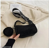 Women's sling bag, Fantastiqo premium, black texture, spiky detail, adjustable strap