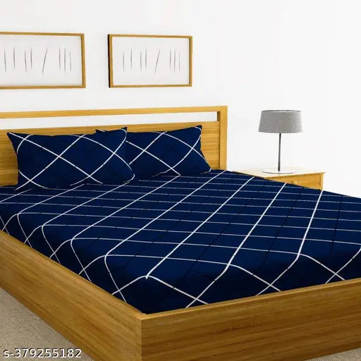 Premium glace cotton, elastic fitted double bedsheet with 2 pillow covers - ideal for summer, luxurious comfort on your bed