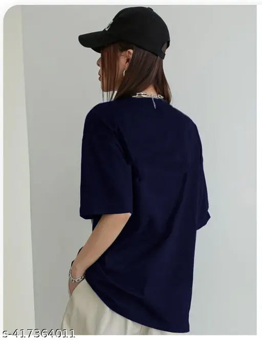 Dark navy blue oversized T-shirt with short sleeves and crew neckline