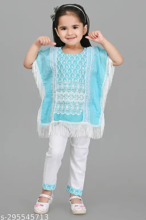 Embroidered cotton blend kaftan for kids aged 9-24 months, originating from India