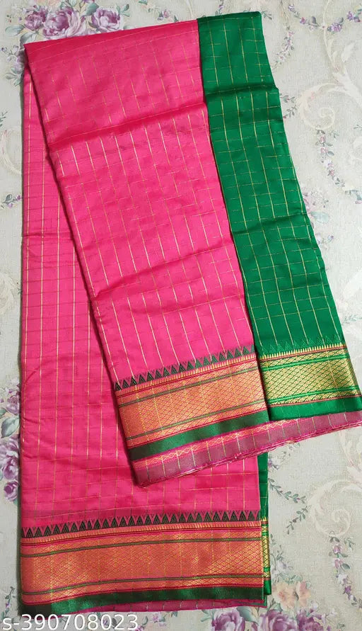 Banarsi Mini Check Paithani Saree in Cotton Silk, contrast anchor and border, ultra-soft fabric, free size