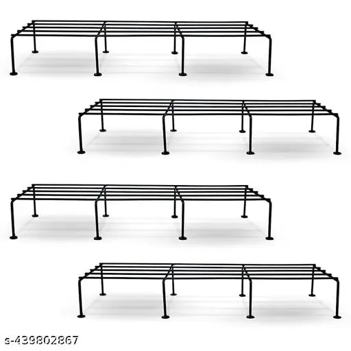 Black metal garden stand, chambray net, 4-pack planter for home office & garden