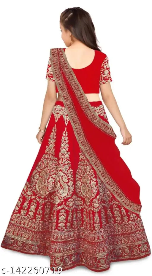 Embroidered velvet kids' girls Lahenga Choli with net dupatta, short sleeves, India origin