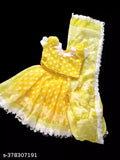 Yellow cotton silk Jamdani baby lehenga set with long-sleeved blouse and dupatta, traditional Afghan clothing for 2-6 year olds