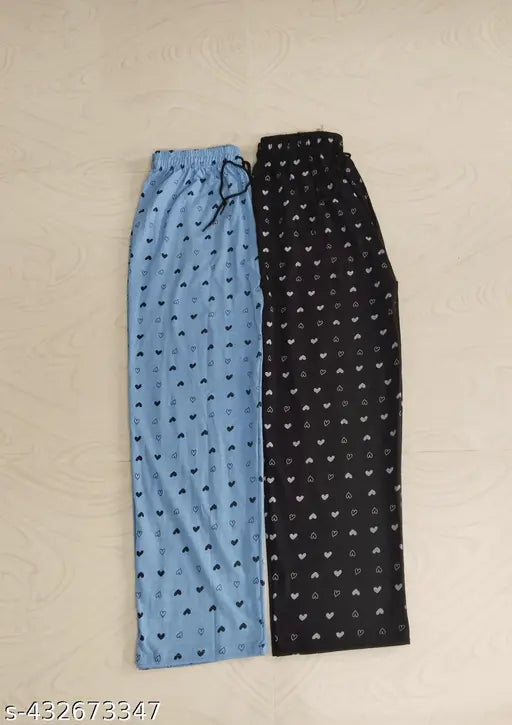 Women's blue and black printed cotton pyjama set
