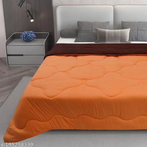 Ultra-soft microfiber reversible AC comforter/blanket (Coffee & Peach), dual color, lightweight 450 GSM, ideal for all weather, great for double bed, featuring geometric print