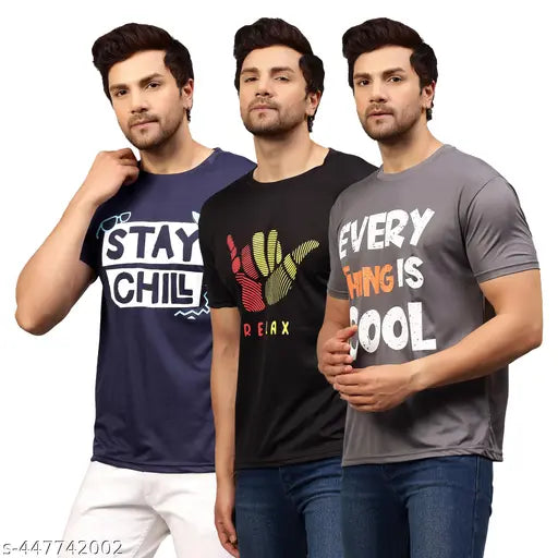 GARMIN Urbane Glamorous Men Dri-Fit Printed Active Tshirts Combo of 3