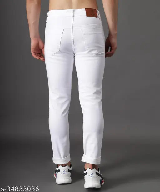 Cotton blend Zaysh stylish white jeans, solid design for women sizes 28-36 on mannequin