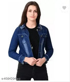 Dark blue denim teen Patti jacket with long sleeves - trendy Indian fashion for women & girls