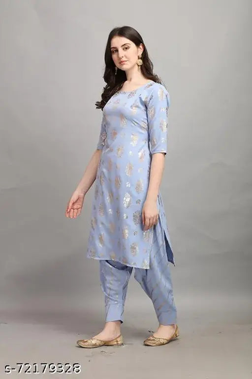Paper Silk kurta set with rayon palazzos, three-quarter sleeves, Indian traditional woven design, single size S-XXXL