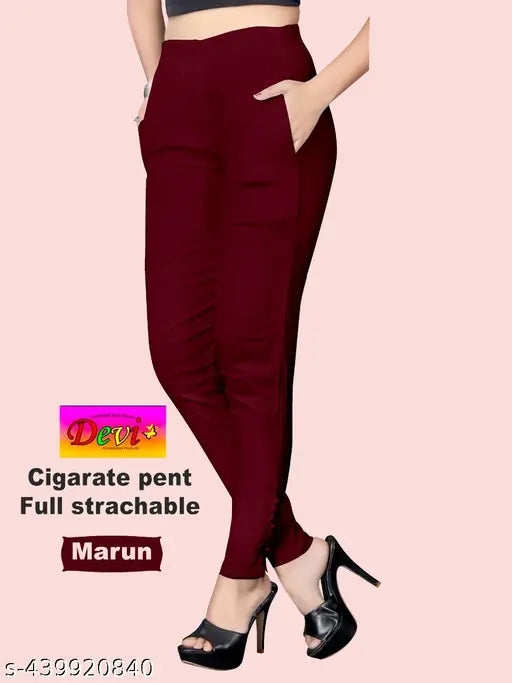 Solid cotton lycra women's trousers and pants - India
