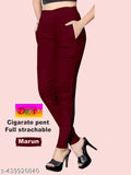 Solid cotton lycra women's trousers and pants - India