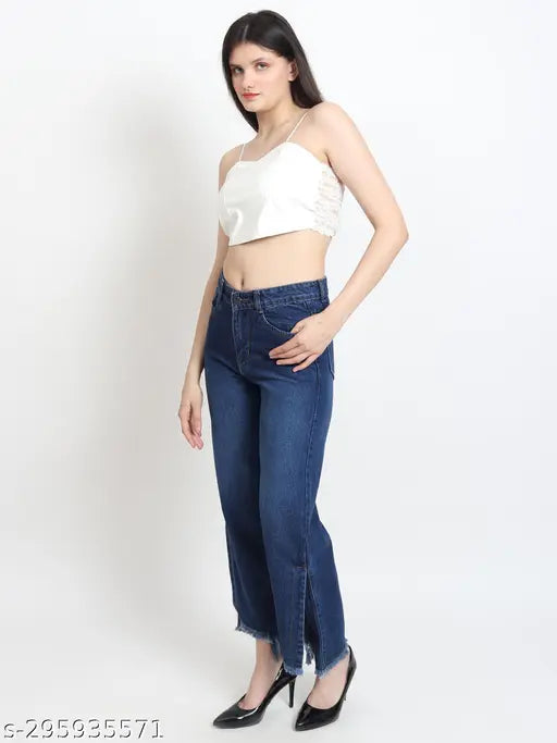 UKM brand jeans, straight fit, boot cut, hemmed, girls' and women's casual wear