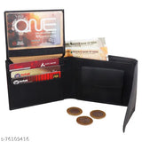 Faux leather black wallet, 2 compartments, modern design for men, imported material, stitch detail, matte finish