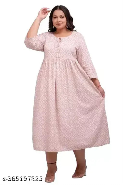 Rayon three-quarter sleeve printed pink gown, stylish Indian fashion apparel for women