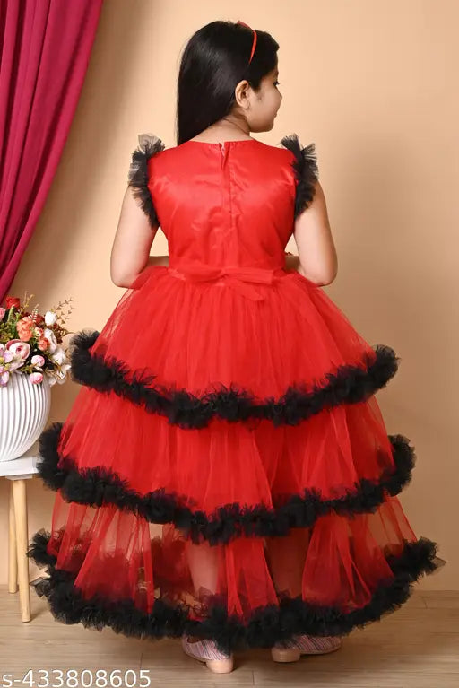 Red ruffled modern girls dress