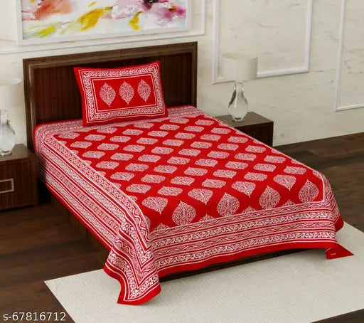 Color 100% Premium Cotton Floral Printed Single Bedsheet 1 Pillow Cover 150 x 220cm