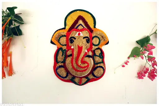 Natural Vetiver Root Ganesh Wall Hanging, 10-inch Handcrafted Figurine for Home Decor & Positive Vibes