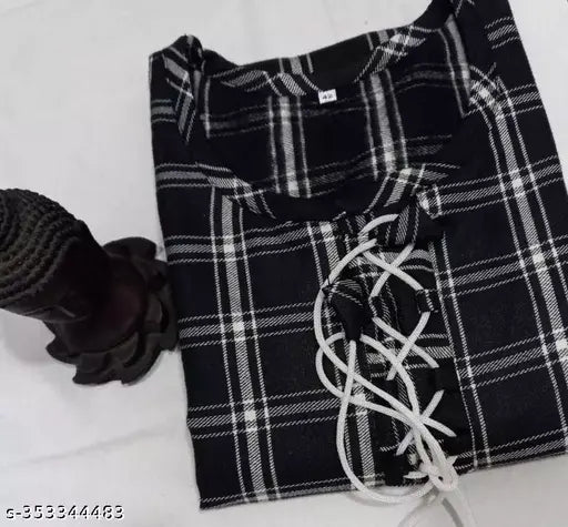 Black large straight winter kurti with white trim