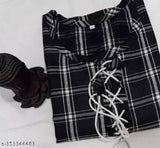Black large straight winter kurti with white trim