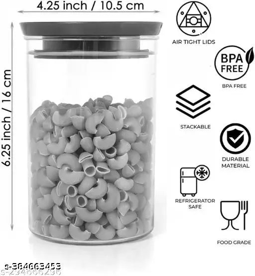 Black plastic kitchen storage containers, set of 8, airtight, 1500ml each, suitable for tea, coffee, sugar, food grains, rice, masala, pasta, pulses, spices, BPA free